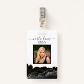 Agate Black en Gold Marble Salon ID Badge (Voorkant met clip)