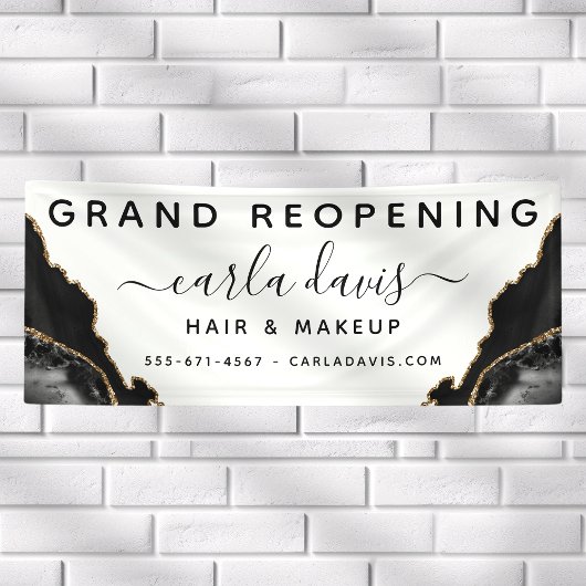 Agate Black en Gold Marble Salon opnieuw openen Spandoek