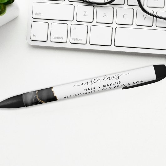 Agate Black en Gold Marble Script Salon Zwarte Inkt Pen