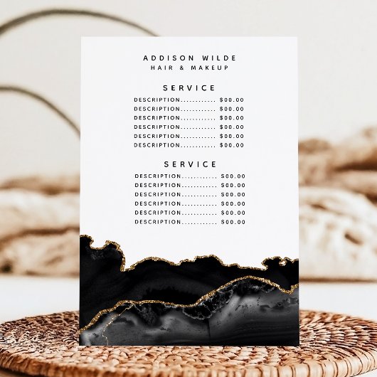 Agate Black en Gold Marble-serviceprijs Menu