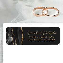 Agate Black Gold Dark Wedding Return Address Etiket
