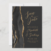 Agate Black Gold Script Dark Wedding Save The Date (Voorkant)