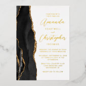 Agate Black Gold Script Weddenschap Folie Uitnodiging (Voorkant)