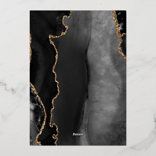 Agate Black Gold Script Weddenschap Folie Uitnodiging (Achterkant)