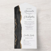 Agate Black Gold Wedding All In One Uitnodiging (Binnen)