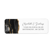 Agate Black Gold Wedding Retouradres Etiket (Voorkant)