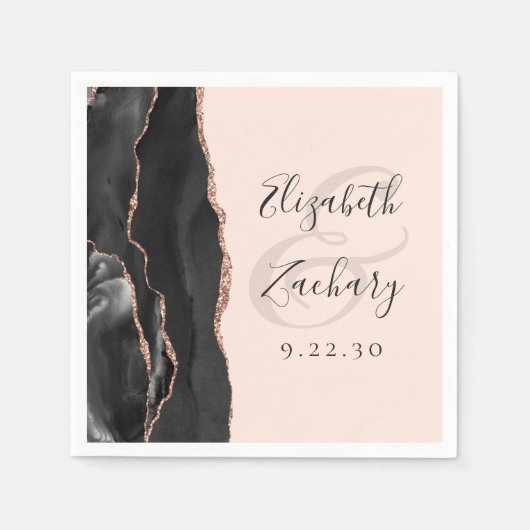 Agate Black Rose Gold Blush Pink Script Wedding  Servet (Voorkant)
