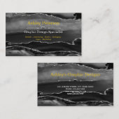 Agate Black & Silver Faux Glitter Visitekaartje (Voorkant / Achterkant)