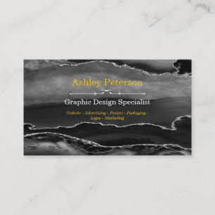 Agate Black & Silver Faux Glitter Visitekaartje