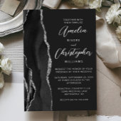 Agate Black Silver Script Dark Wedding Folie Uitnodiging