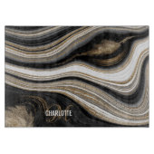 Agate Black white and gold liquid monogram name Snijplank (Voorkant)
