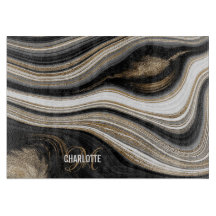 Agate Black white and gold liquid monogram name