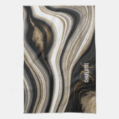 Agate Black white and gold liquid monogram name Theedoek (Verticaal)
