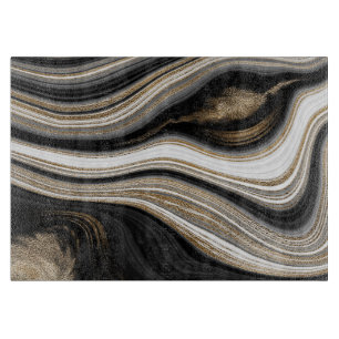 Agate Black white en goudvocht marmeren modern Snijplank