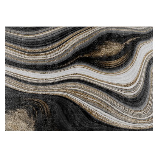 Agate Black white en goudvocht marmeren modern Snijplank (Voorkant)