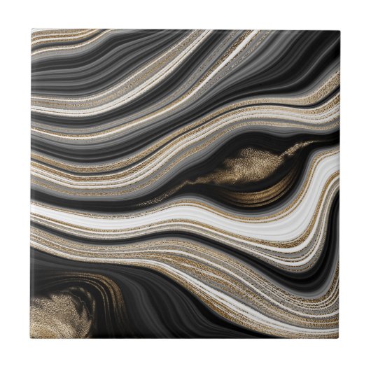 Agate Black white en goudvocht marmeren modern Tegeltje (Voorkant)