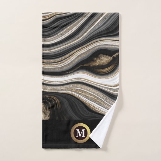 Agate black white gold monogram Bath Towel Set Bad Handdoek (Handdoek)