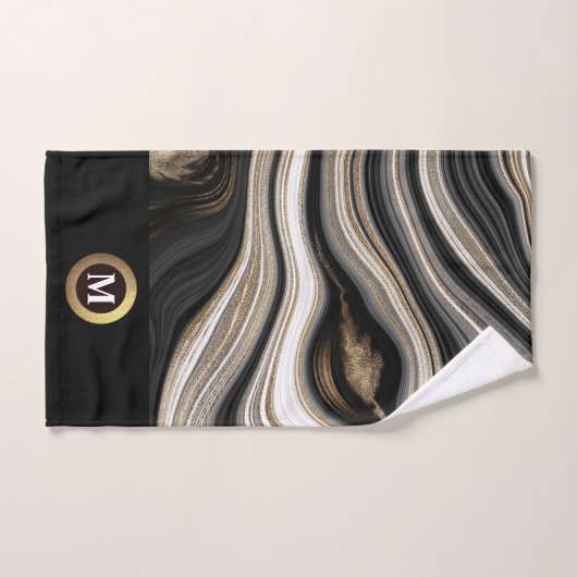 Agate black white gold monogram Bath Towel Set Bad Handdoek (Handdoek)