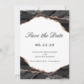 Agate Black White Roos Gold Foil Weddenfoto Save The Date (Voorkant)