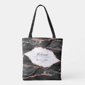 Agate Black White Roos Gold Foil Weduwen Welkom Tote Bag (Achterkant)