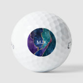 Agate Blauw Paars Aqua Goud Aderen Monogram Golfballen (Voorkant)