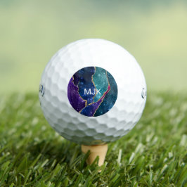 Agate Blauw Paars Aqua Goud Aderen Monogram Golfballen