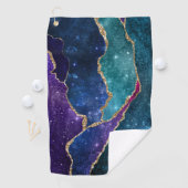 Agate Blauw Paars Aqua Goud Aderen Monogram Golfhanddoek (Insitu)
