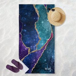 Agate Blauw Paars Aqua Goud Aderen Monogram Strandlaken