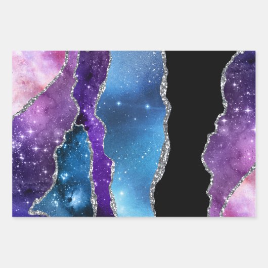 Agate Blauw Paarse Roze Zilveren Glitter Fancy  Inpakpapier Vel (Voorkant 2)