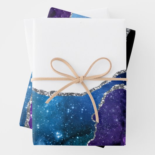 Agate Blauw Paarse Roze Zilveren Glitter Fancy  Inpakpapier Vel (In situ)