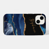Agate Blauwe Goud Glitter Aangepaste Naam iPhone Hoesje (Achterkant horizontaal)