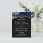 Agate Blauwe Gouden 18e Verjaardagsuitnodiging Briefkaart (Staand voorkant)