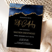 Agate Blauwe Gouden 18e Verjaardagsuitnodiging Briefkaart