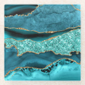 Agate Blauwgroen Blauw Goud Marmer Aqua Glass Onde Glazen Onderzetter (Voorkant)