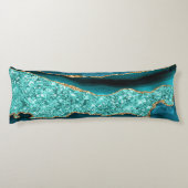 Agate Blauwgroen Blauw Goud Marmer Aqua Turquoise  Lichaamskussen (Achterkant)