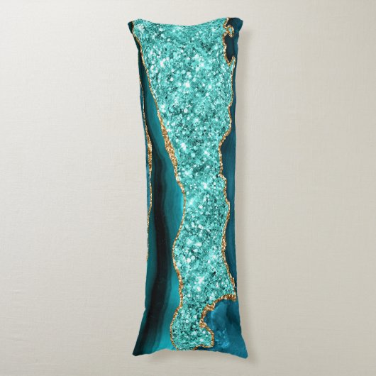 Agate Blauwgroen Blauw Goud Marmer Aqua Turquoise  Lichaamskussen (Voorkant Verticaal)