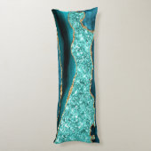 Agate Blauwgroen Blauw Goud Marmer Aqua Turquoise  Lichaamskussen (Achterkant (Verticaal))