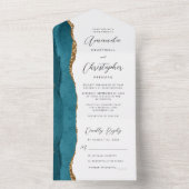 Agate Blauwgroen Blauw Goud Script All In One Uitnodiging (Binnen)