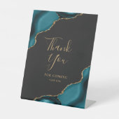 Agate Blauwgroen Blue Dark Wedding Bedankt Reclamebord Met Voetstuk (Voorkant)