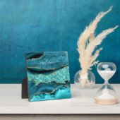 Agate Blauwgroen Blue Glitter Gemstone Custom Name Fotoplaat (Insitu)