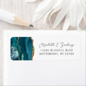 Agate Blauwgroen Blue Gold Wedding Retouradres Etiket (Insitu)