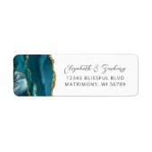 Agate Blauwgroen Blue Gold Wedding Retouradres Etiket (Voorkant)