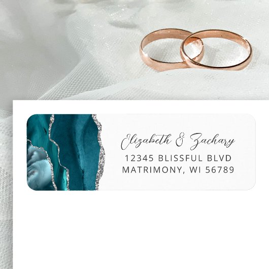 Agate Blauwgroen Blue Silver Wedding Retouradres Etiket