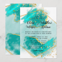 Agate Blauwgroen en Gold Geometric Glitter Wedding