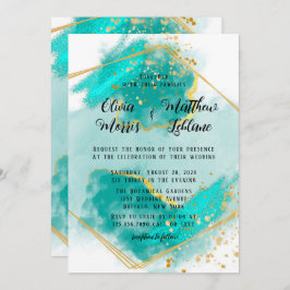 Agate Blauwgroen en Gold Geometric Glitter Wedding Kaart