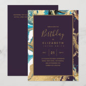 Agate Blauwgroen Paarse Turquoise Gold Birthday In (Voorkant / Achterkant)