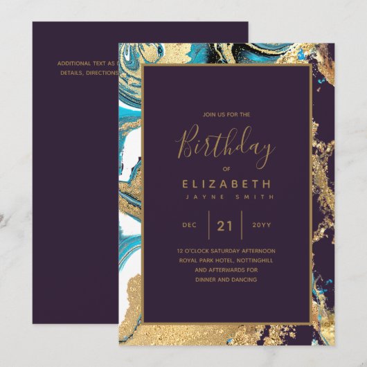 Agate Blauwgroen Paarse Turquoise Gold Birthday In (Voorkant / Achterkant)