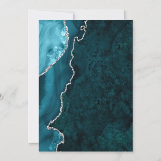 Agate Blauwgroen Silver Modern Script Wedding Save The Date (Achterkant)