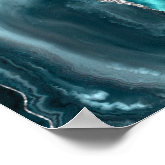 Agate Blauwgroen Silver Script Weddenschap Welkom Poster (Hoek)