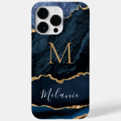 Agate Blue Glitter Marble Custom Name Letter Case-Mate iPhone Case (Achterkant)